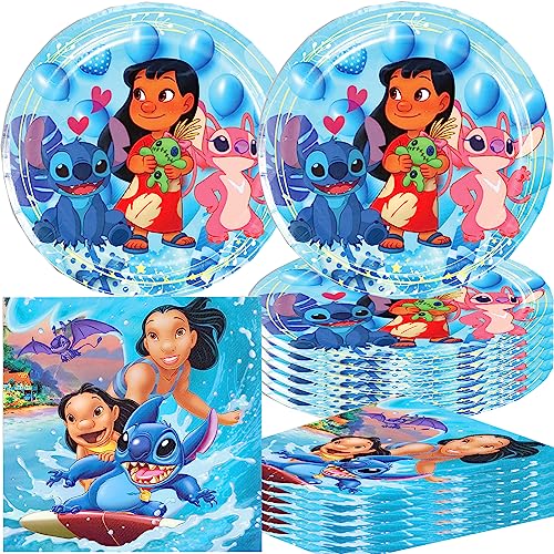 40Pack Stitch Party Supplies include 20 plates 20 napkinsfor Stitch birthday party decoration