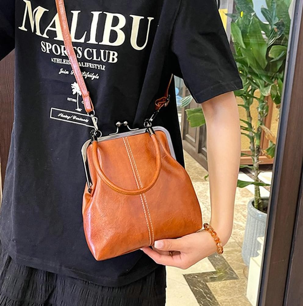 Women's Kiss Lock Crossbody Bag Small PU Leather Shoulder Purse Top Handle Phone Wallet Bag Tote Satchel Handbag - Image 2