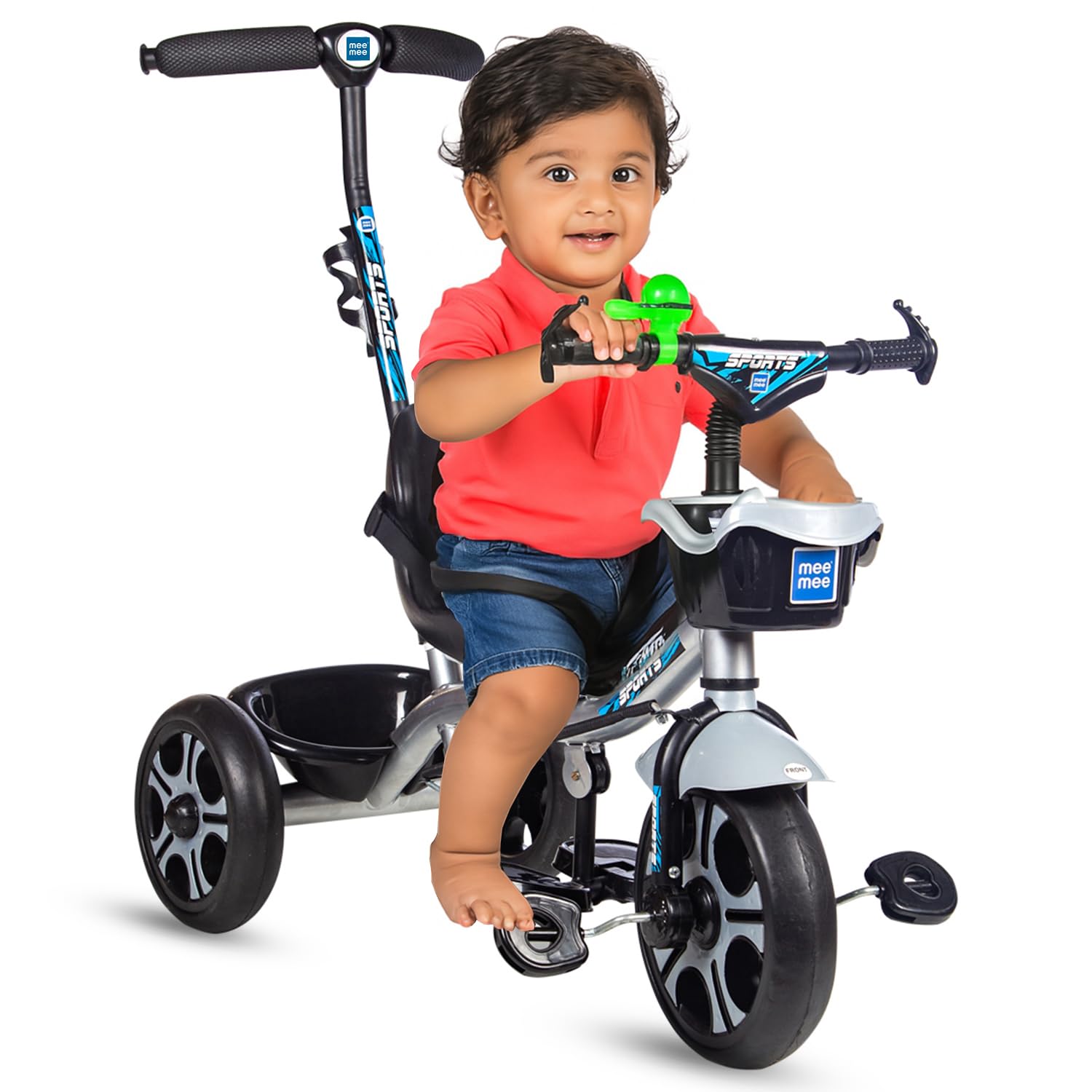 Mee Mee Premium Baby Tricycle BIS Certified, Safe & Stylish Fun for Boys and Girl with Parental Control, Comfortable Seat, Wide Wheels Rubber Grip, Storage Basket, 1 to 5 Years Upto 30kgs (Silver)-image-44