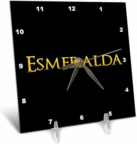 3dRose 6x6 Desk Clock - Esmeralda Popular Baby Girl Name in The USA. Yellow on Black Amulet Alexis Design - Popular Female Names in USA
