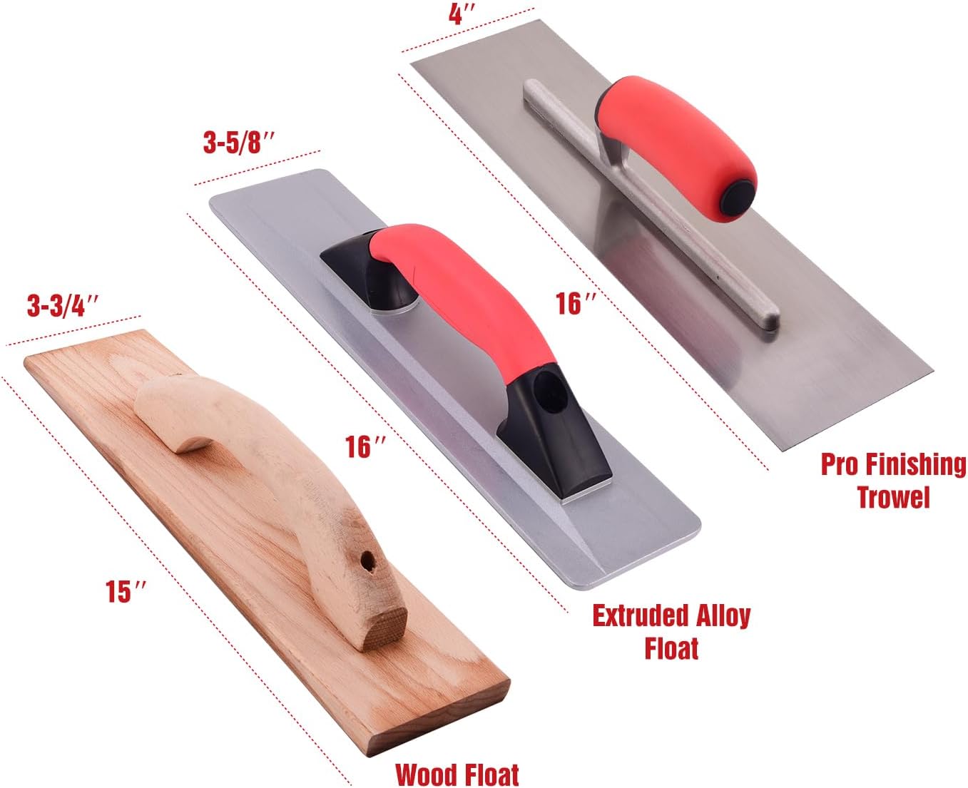 9 Pieces Masonry Hand Tool Set, Finishing Trowel, Gauging Trowel, Groover, Edger, Extruded Alloy Float, Wood Float, Wire Twister and Bag