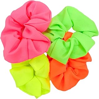 Neon Scrunchies for Hair 80s, Neon Hair Accessories Scrunchy Elastic Hair Bands Hair Elastics Tie Ponytail Scrunchies, Hair Scrunchies for 80s Party Outfit 80s Workout Costume Neon Accessories