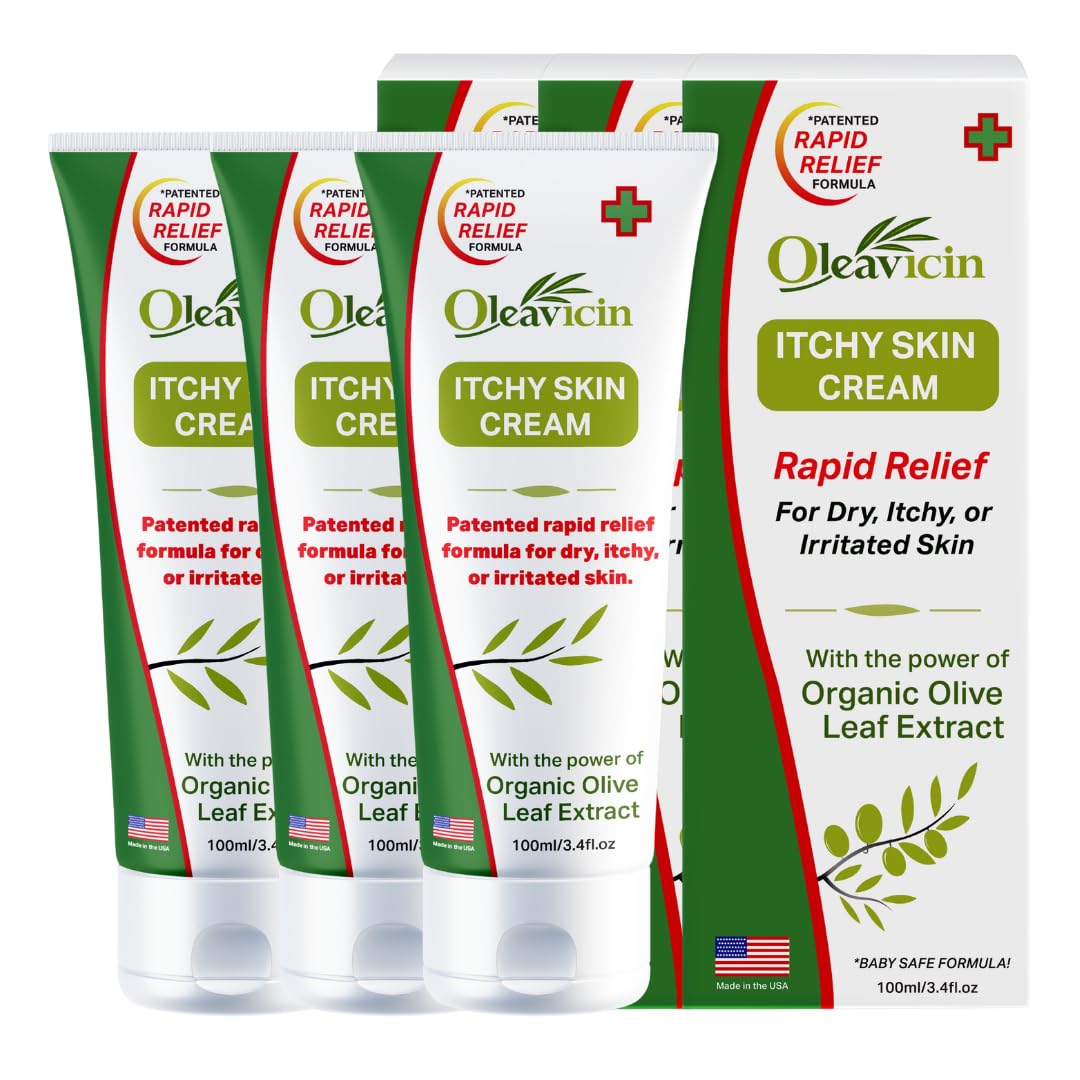 Oleavicin Extra Strength Anti-Itch Cream (3 Pack) for Dry, Itchy Skin Relief – Natural Fungal & Rash Treatment with Olive Leaf Extract – Fast-Acting,