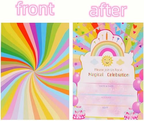 Miniatura 3 de Tarjetas de invitación para fiesta de cumpleaños, paquete de 12 tarjetas de invitación de cumpleaños coloridas de arco iris, letras de invitación
