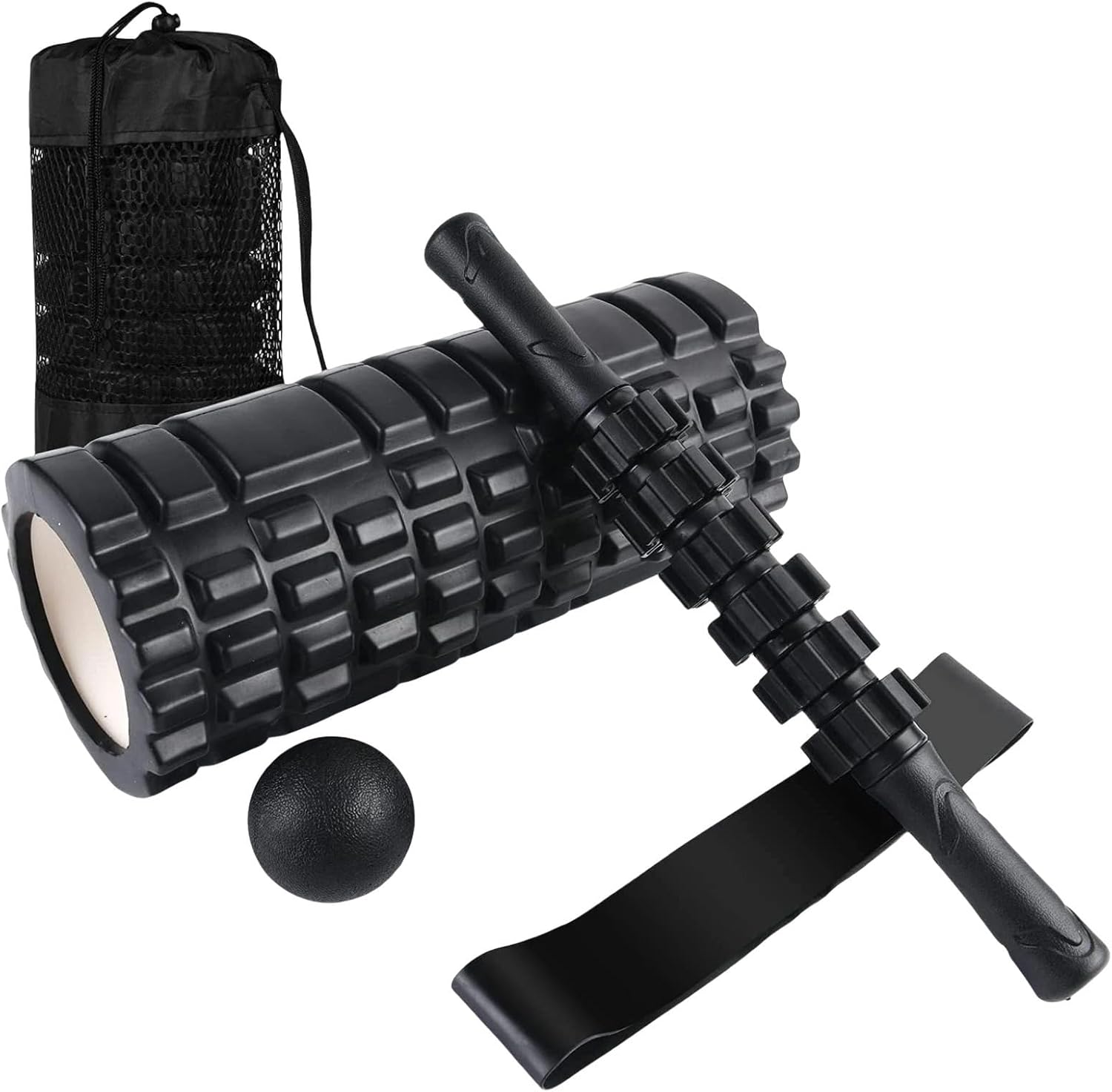 Generic 5 in 1 Foam Roller Set for Deep Tissue Massage, Yoga, Pilates & Fitness with Trigger Point Roller, Stick, Ball, Strap & Bag
