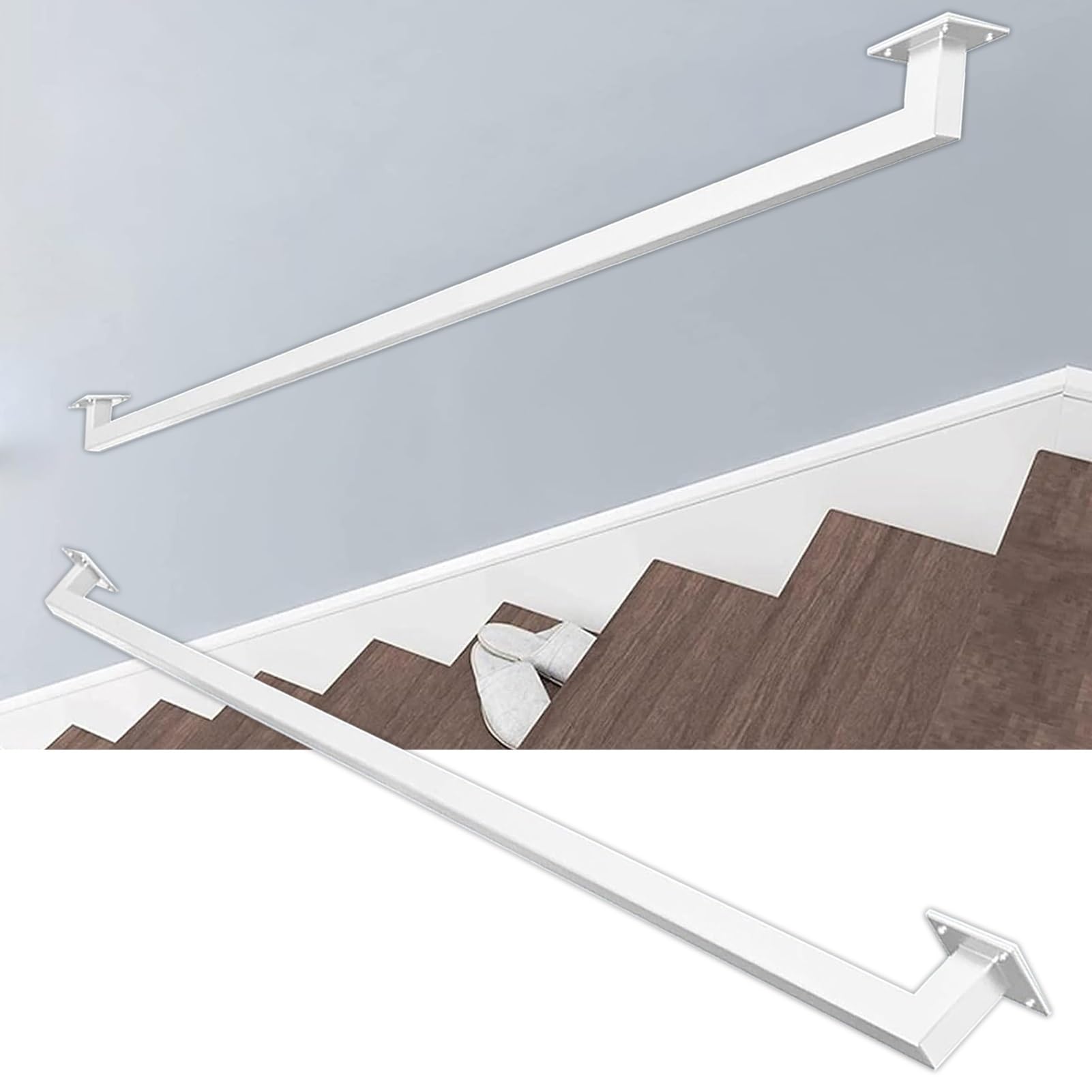 Rampe d'escalier blanche en fer forgé murale de 90 cm pour intérieur et extérieur