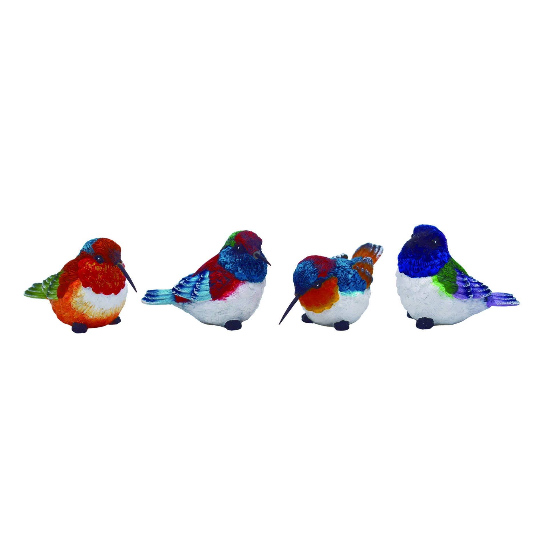 Bright Green, Orange, Red Neighborhood Birds 3.5 x 2 Resin Stone Table Top Statue Figurines Set of 4