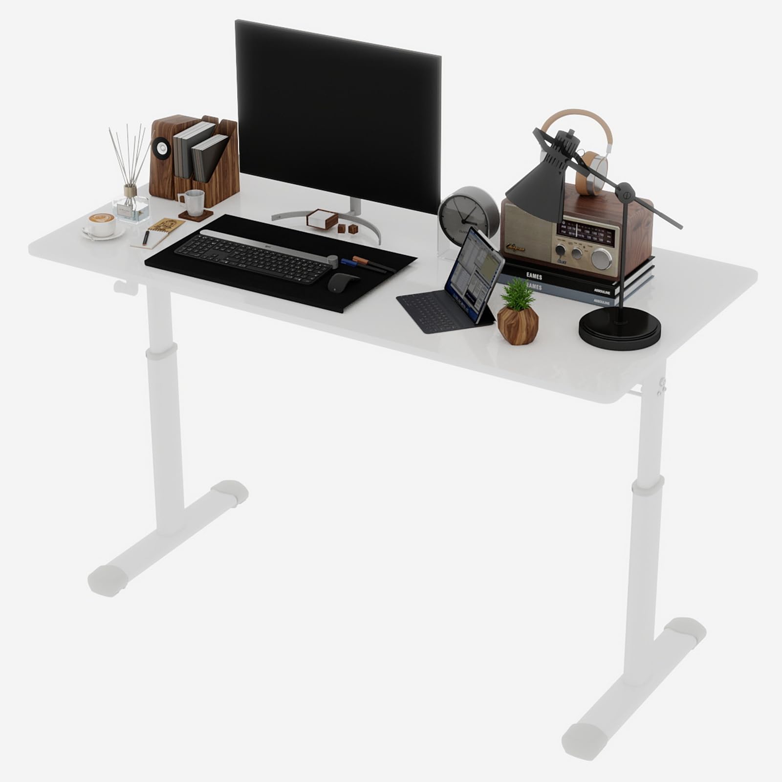 Escritorio de altura ajustable, 120 x 60 cm, asiento de pie, mesa de oficina, ajuste de altura mediante manivela, silencioso, escritorio para oficina en casa, estudio, blanco (120 x 60 cm)