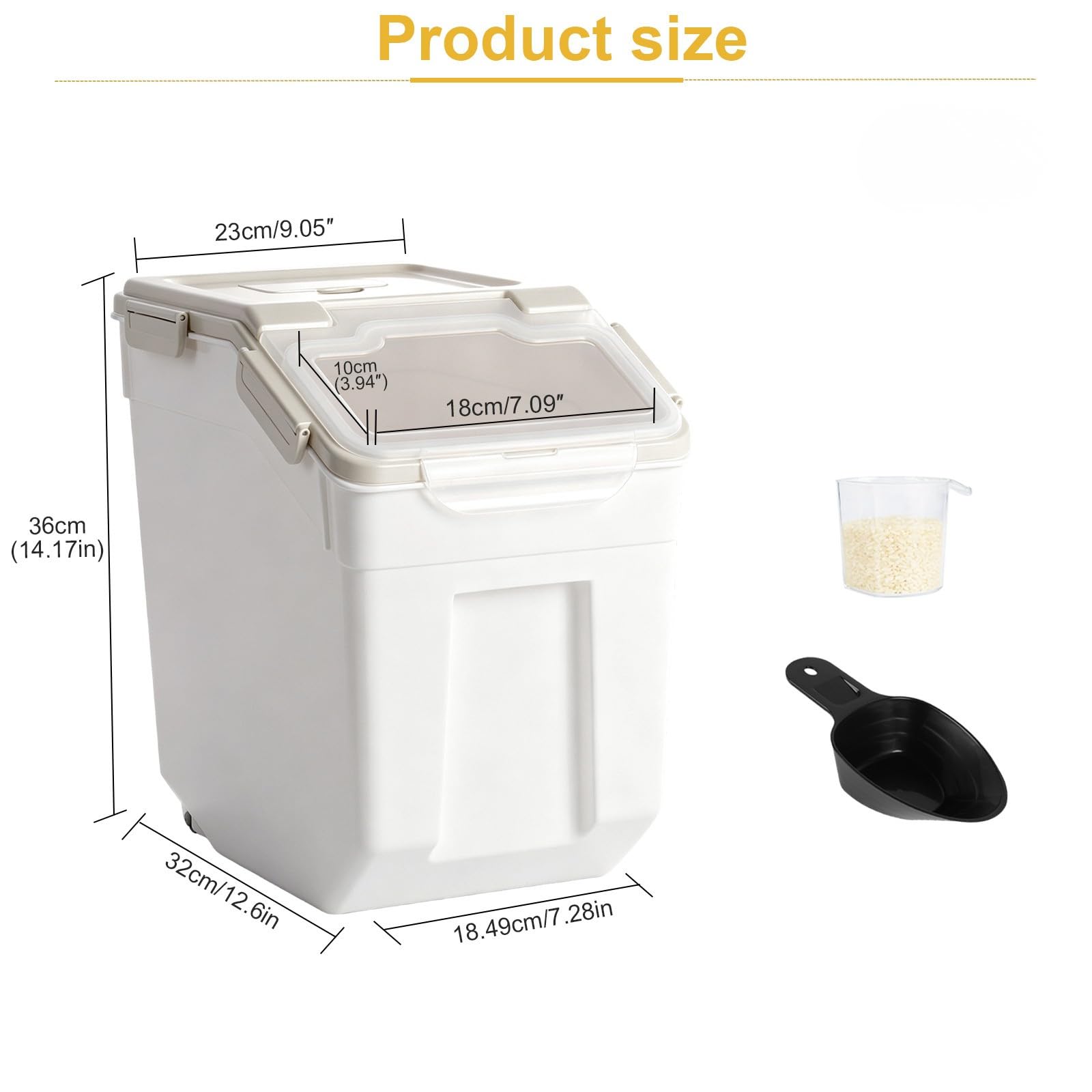 Set di 2 contenitori per alimenti per animali domestici, ermetici da 15 kg, contenitore per alimenti per cani, senza BPA, con paletta per alimenti secchi per animali domestici (grigio)