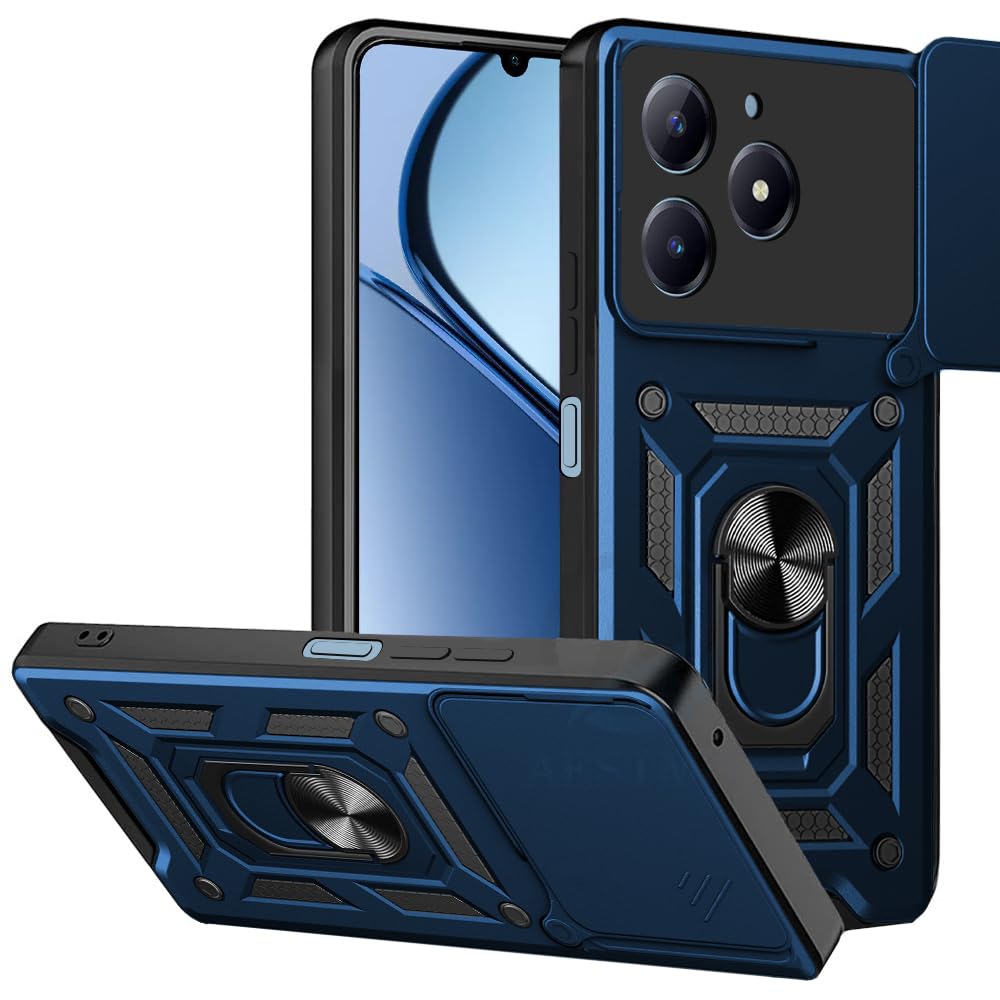 AESTMO Tough Armor Realme C63 / Narzo N63 Bumper Back Case Cover | Ring Holder & Sliding Camera Shield Cover | 360 Degree Protection Back Case Cover for Realme C63 / Narzo N63 (Blue) discount deal