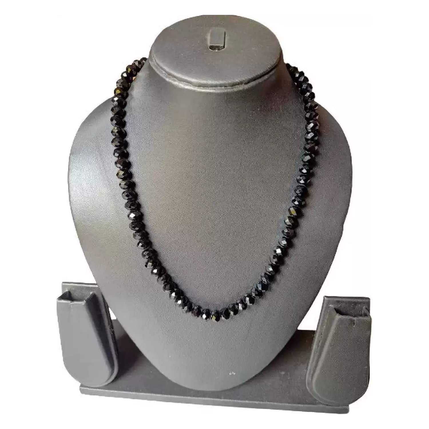 Gozby WellPoint Black Crystal Beaded Necklace for Men | 4mm Faceted Beads Mala Chain | 16 Inch Stylish Minimal Necklace | Trendy Fashion Jewelry for Boys & Men 4