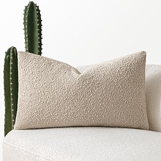 MIULEE Textured Boucle Throw Pillow Cover Neutral Accent Solid Lumbar Pi...