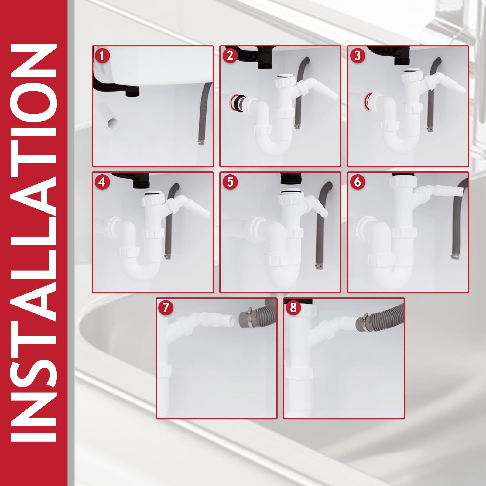 SPARES2GO 40mm Telescopic Sink Trap Kitchen Washing Machine Dishwasher 75mm Seal Water Discharge Kit, White - Image 3
