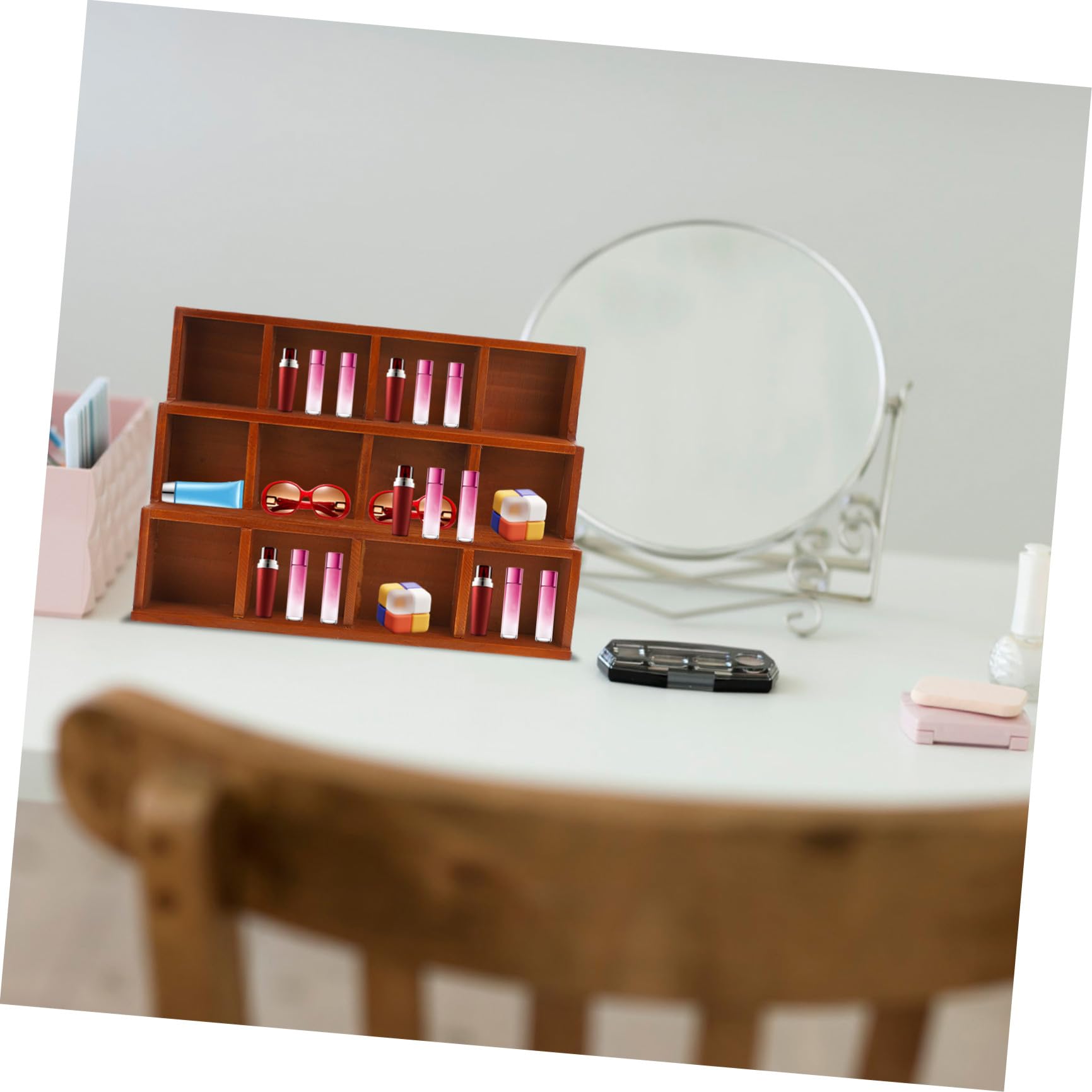 ABOOFAN Organizzatore da Scrivania in Legno Vintage a Scomparti | Design Multigriglia, Marrone, per Cancelleria e Gioielli, Uso Casa e Studio