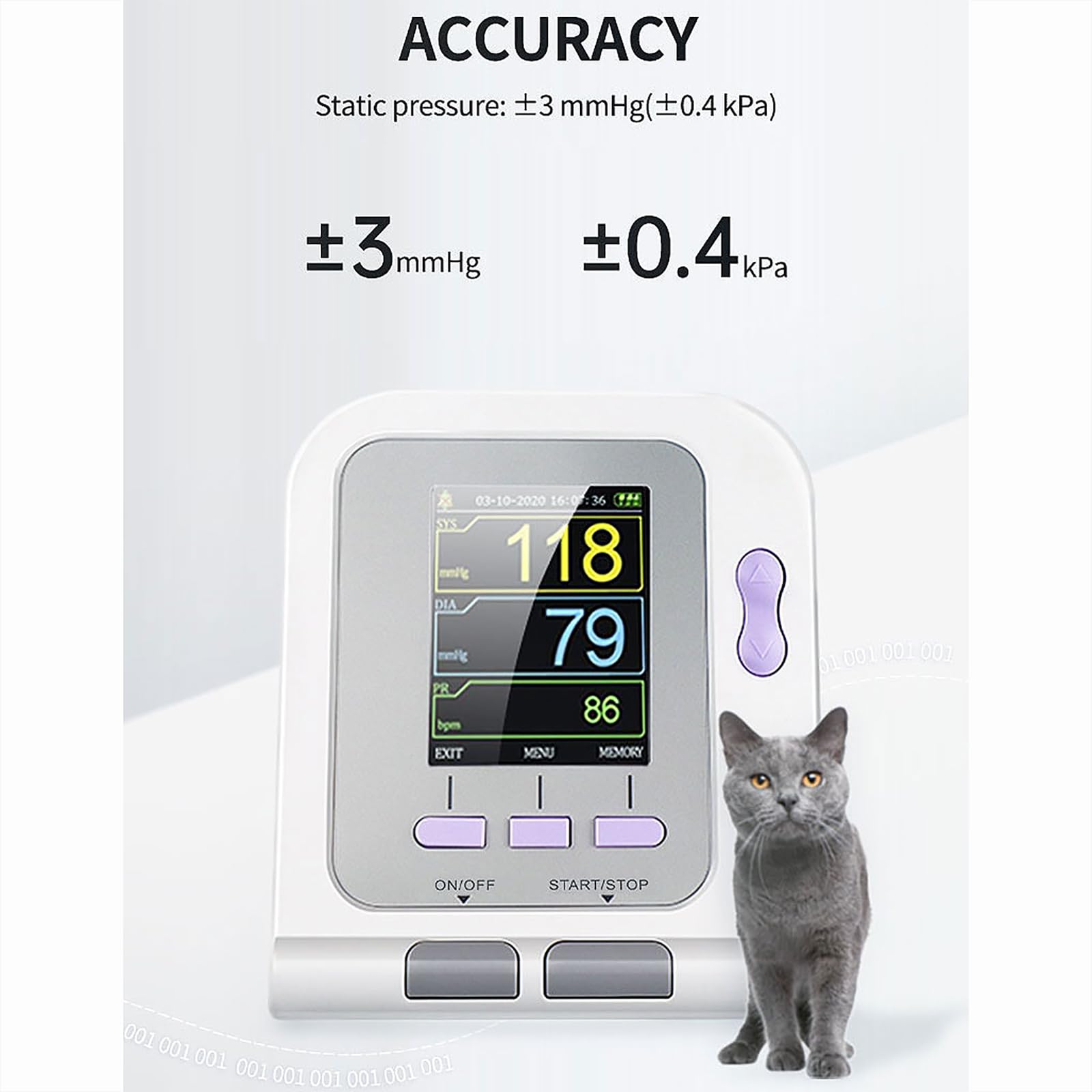 Monitor digital de presión arterial veterinaria, monitor de presión arterial totalmente automático en la parte superior del brazo con 3 modos y puños, 100 juegos de memoria para perros/gatos/mascotas