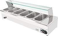Vista 7 de Calentador de alimentos comerciales, mesa de vapor eléctrica de acero inoxidable de 1200 W con escudo de vidrio templado, equipo de buffet de 6