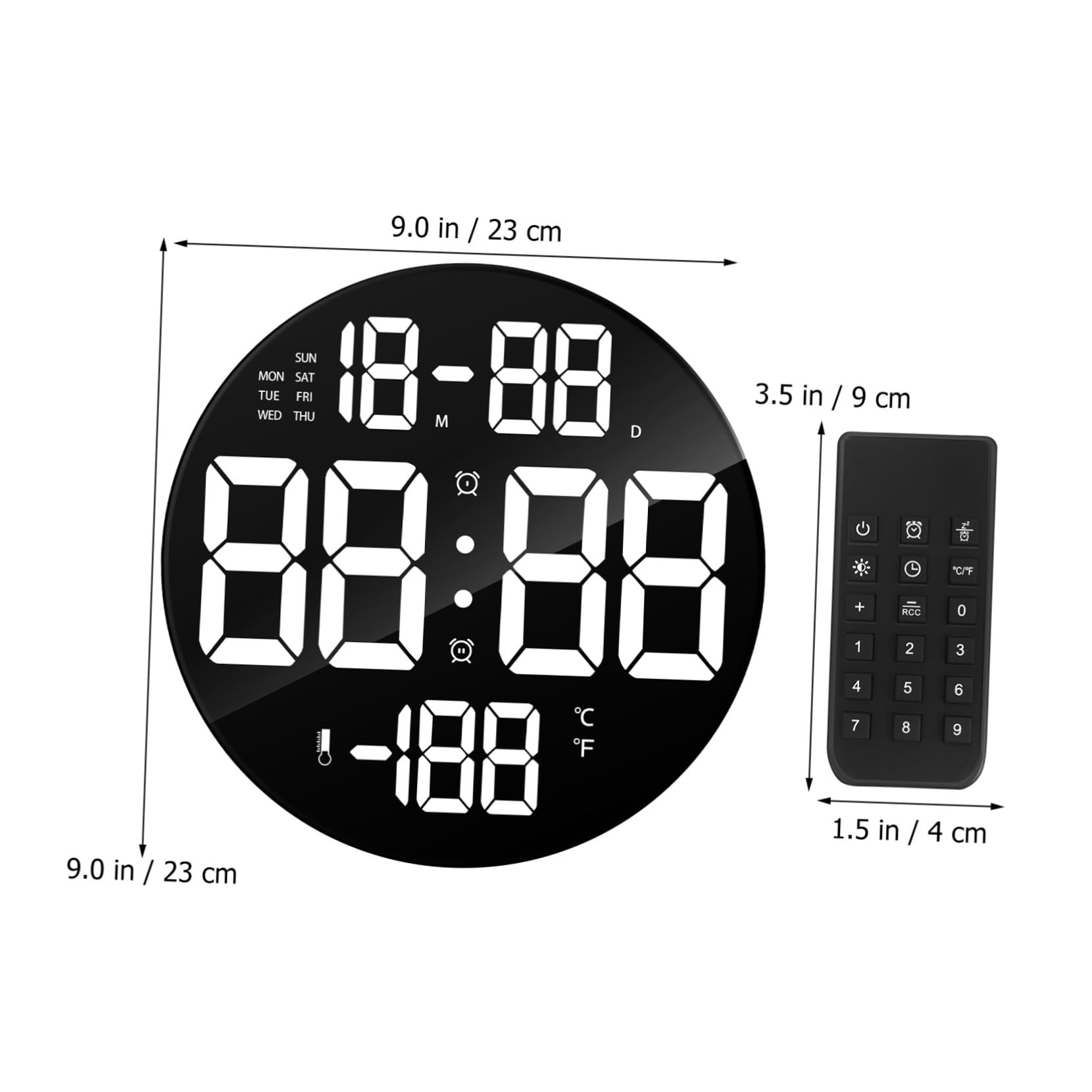 Gatuida Digitale Led Wanduhr Rund Mit Fernbedienung Großes Display Datum Temperatur Anzeige Abnehmbarer Ständer Batteriebetrieben Für Wohnzimmer Schlafzimmer