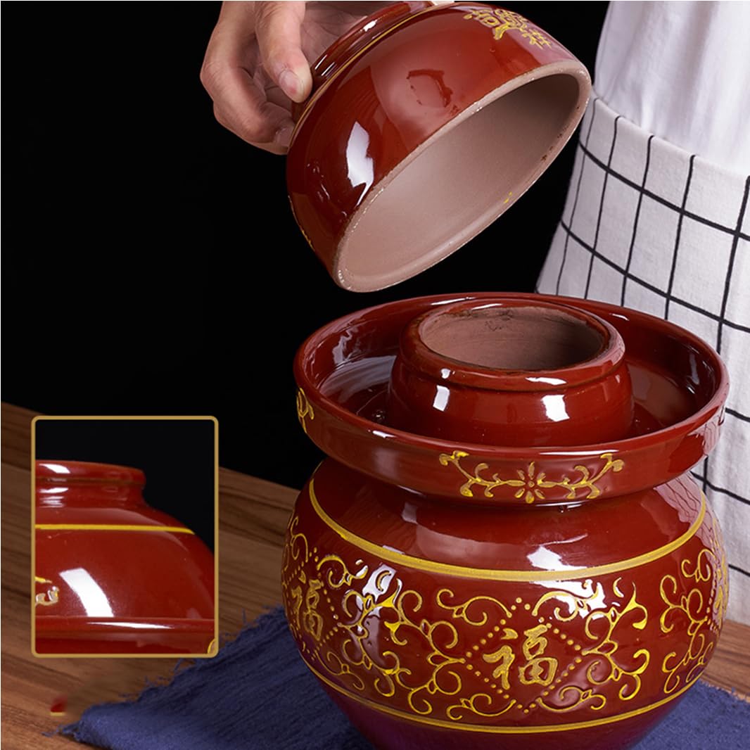 Ceramiczne tradycyjne słoiki fermentacyjne ， Duży ceramiczny garnek z pokrywkami, tradycyjny chiński garnek porcelanowy, ceramiczny garnek fermentacyjny z pokrywką z uszczelką wodną(8kg)