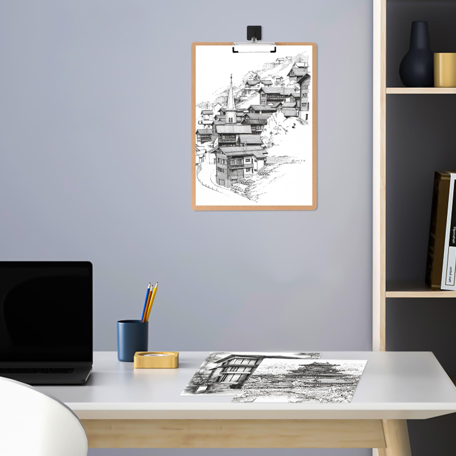 Lot de 2 Très Grand Porte-bloc DIN A3 en bois, Version Verticale, en fibre MDF, pour écrire, Dessiner, peindre et esquisser à l'école, à la maison et à l'extérieur