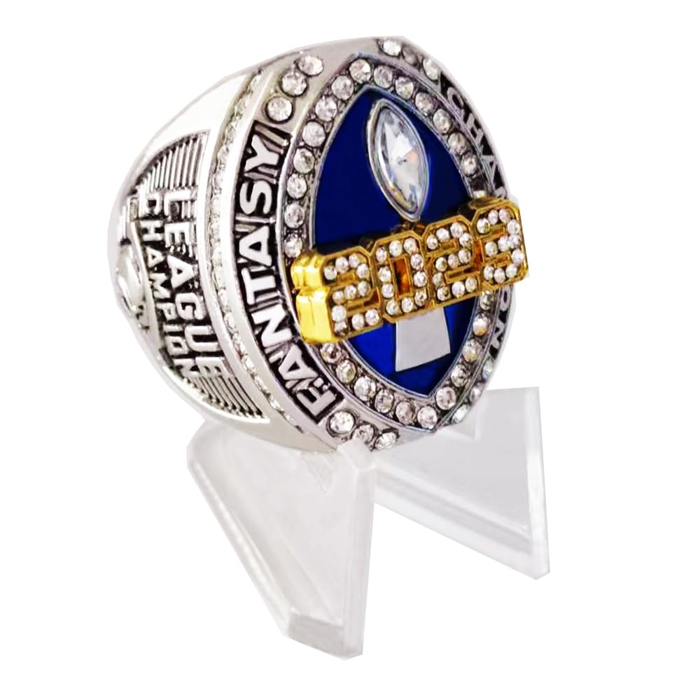guancrown 2023 Fantasy Football Championship Ring Trophy - Gold And Silver Plated | FFL Champion Ring (size 11, ring included stand)