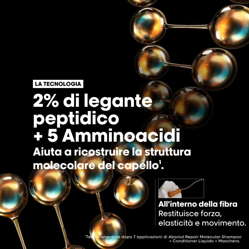 L’Oréal Professionnel Paris, Balsamo Liquido Ristrutturante, Tutti i Tipi di Capelli Danneggiati, Riparazione dei Danni, Con Risciacquo, Senza Solfati, Absolut Repair Molecular, SERIE EXPERT, 250 ml