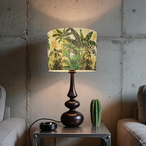 Miniatura 5 de Pantalla de bambú con diseño de plantas tropicales, adecuada para lámparas de pie y lámparas de escritorio, translúcida en forma de cubo, decoración