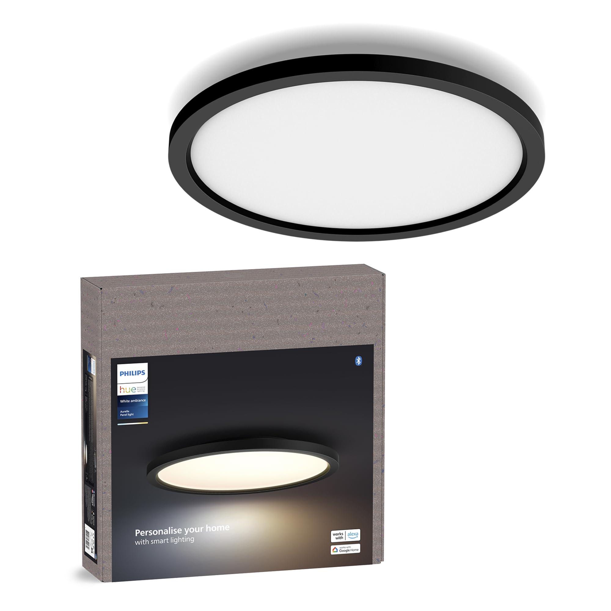 Philips Hue Aurelle White Ambiance Smart Lighting Round 24.5W Panel Light, Black, with Bluetooth, Works with Alexa, Google Assistant and Apple Homekit, New Generation