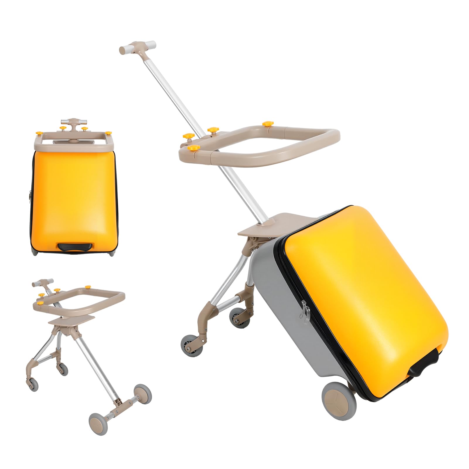 20Inch Ride On Suitcase for Toddlers and Kids, Kids Luggage with Child Seat and Spinner Wheels, 2-in-1 Stroller and Suitcase Set