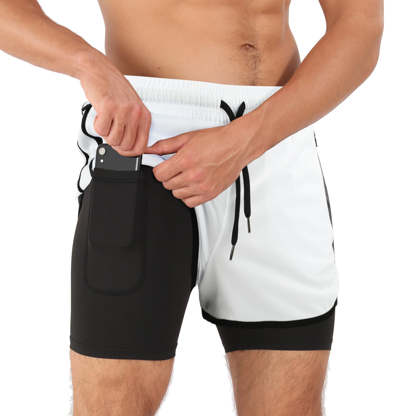 Superora 2 en 1 Short de Course Hommes de Compression avec Poches Téléphone | Gym Fitness Workout Poches Zippées