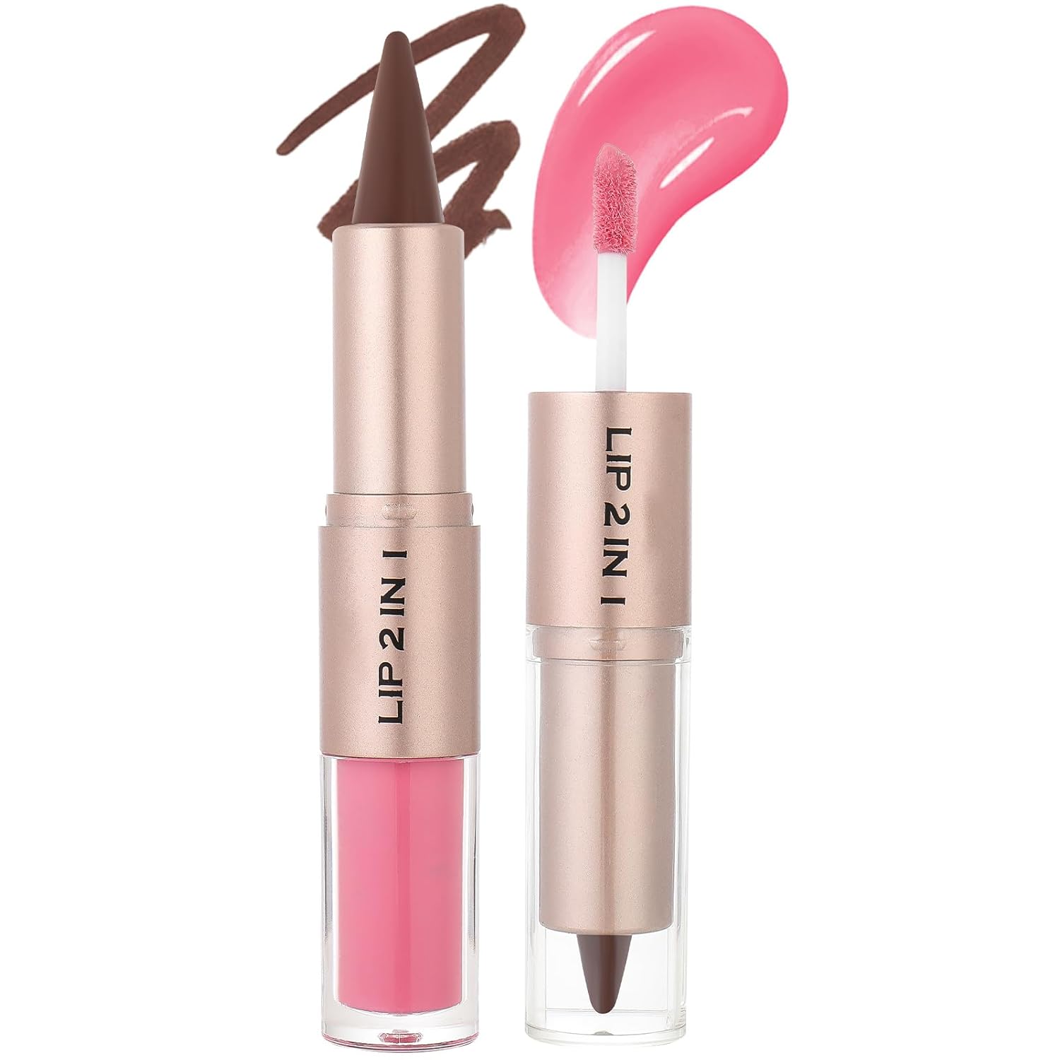 2 in 1 Dual-Ended Lip Combo Sets, Velvet Matte Brown Lip Liner Gloss Kit, Nude Lipstick, Long Lasting High Pigmented Makeup