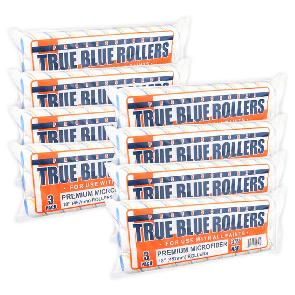 True Blue 18" Professional Paint Roller Covers, 18 Inch, Best for All Types of Painting Surfaces, Refill Bulk Pack (24, 3/8" Nap)