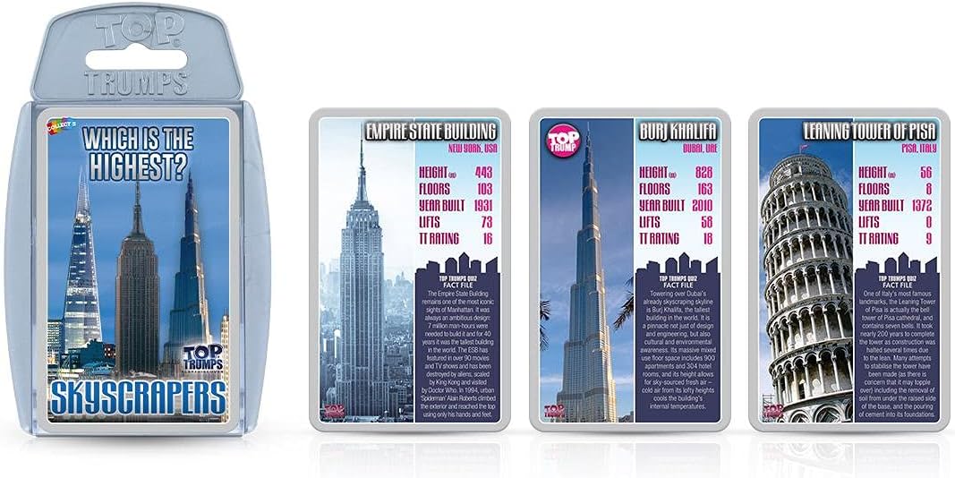 Top Trumps Skyscrapers – Fun for Teens, Adults and Families – Educational Card Set – Strategic Battle for 2+ Players – for Ages 6 and Up