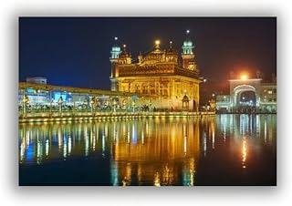 FITSEN City Painting Wall Art Amritsar Golden Temple Panoramic Picture Print On Canvas Landscape Painting Modern Artwork for Living Room 70x105cm Frameless