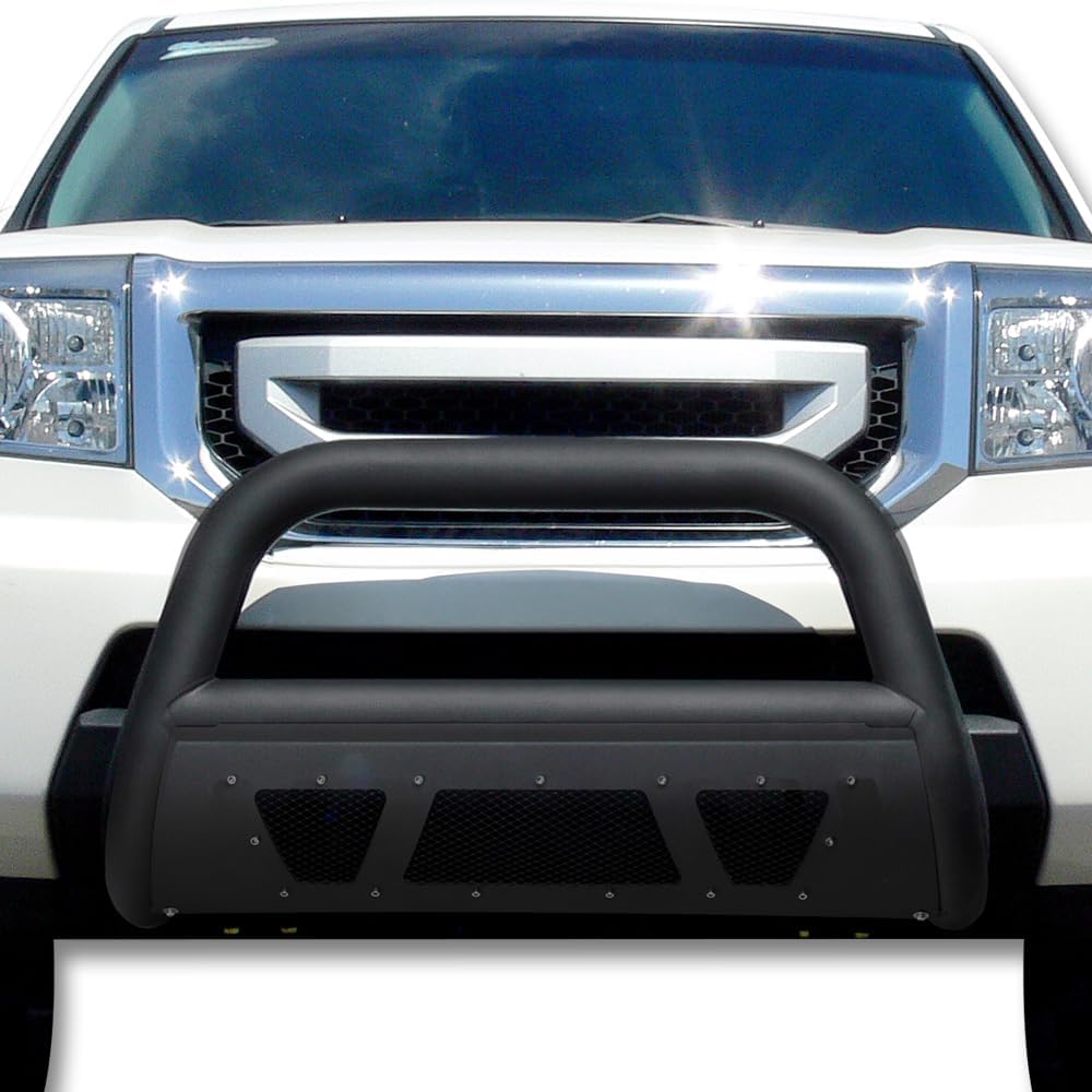 7422440040041 Compatible with 2009-2015 Honda Pilot Matte Black Studded Mesh Style Bull Bar Guard with Skid Plate