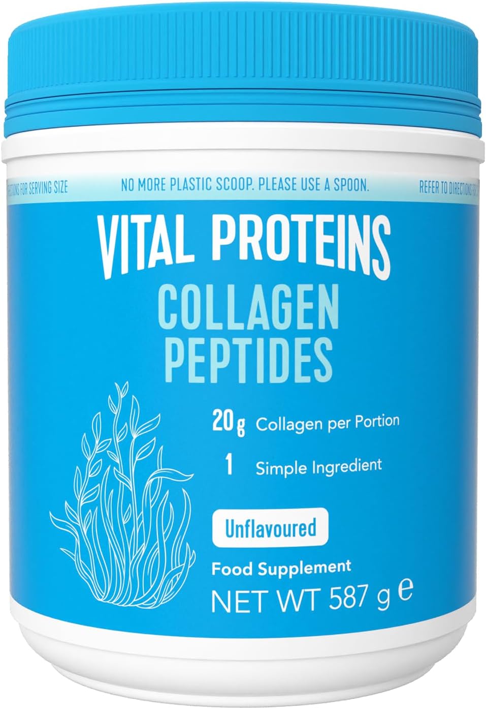 Vital Proteins Péptidos de Colágeno, complemento alimenticio en polvo, colágeno hidrolizado (Tipo I, III), sin sabor, para la piel, cabello, uñas, sin gluten, 20 g por dosis, 587g