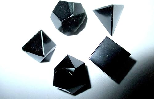 Jet International Obsidiana Negra Geometría Sagrada Conjuntos 5 Piedras Platónica Sólida Grado Superior Calidad Merkaba Estrella con bolsa de