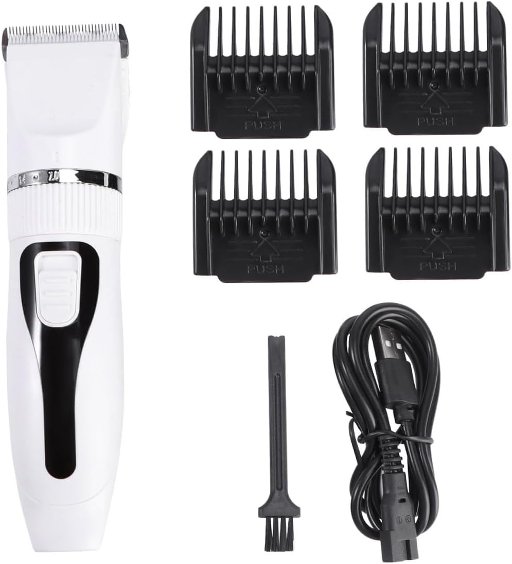Cordless Electric Pet Hair Clipper for Cats and Dogs Low Noise Grooming Trimmer with Ceramic Blades Lengths for Ears Face Claws Rechargeable and USB Powered Random Color