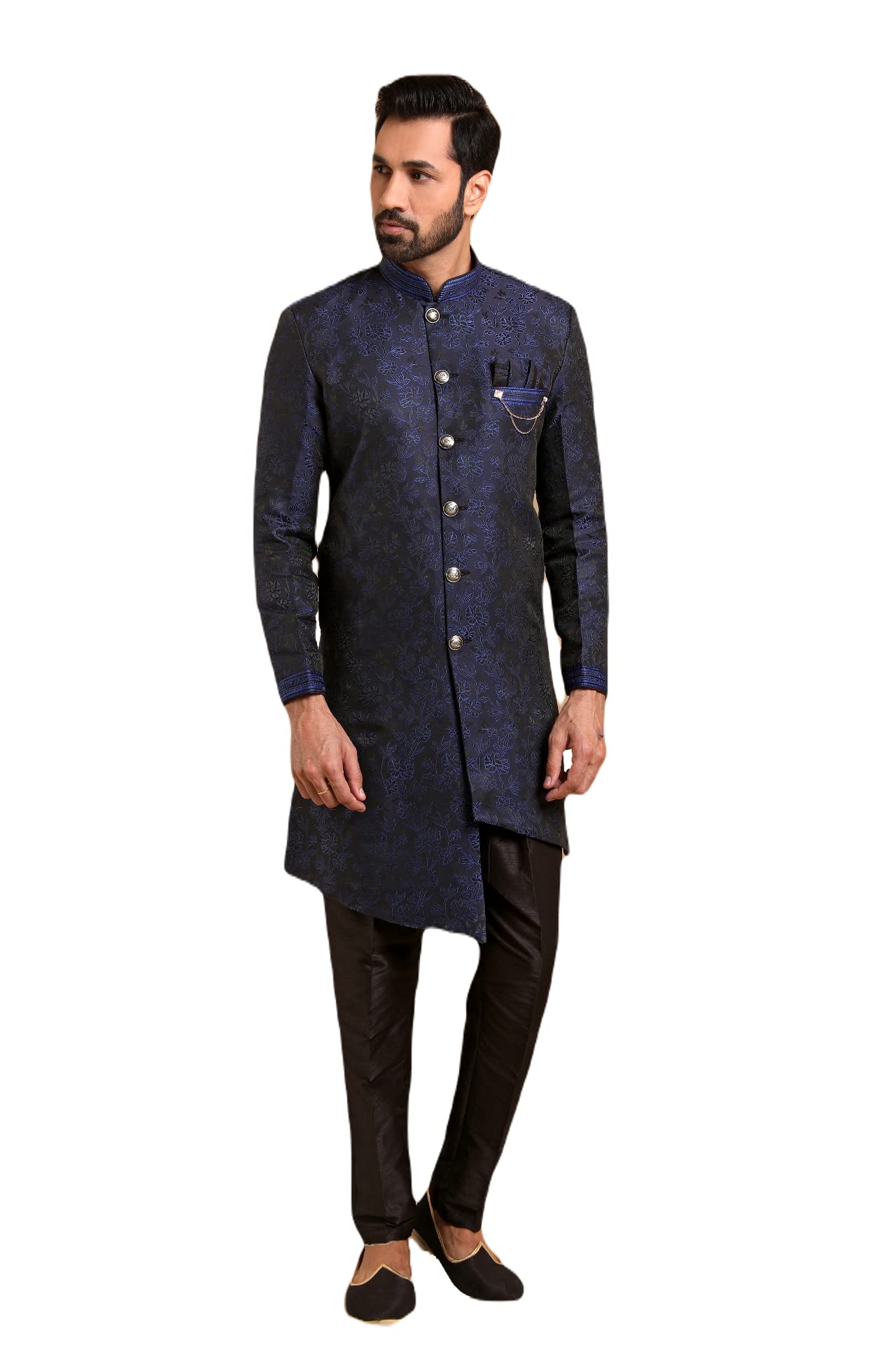 GenericShreyanvi Jodhpuri Sherwani for Men Indian Royal Designer Groom Wedding Wear Indo-Western, Navy Blue