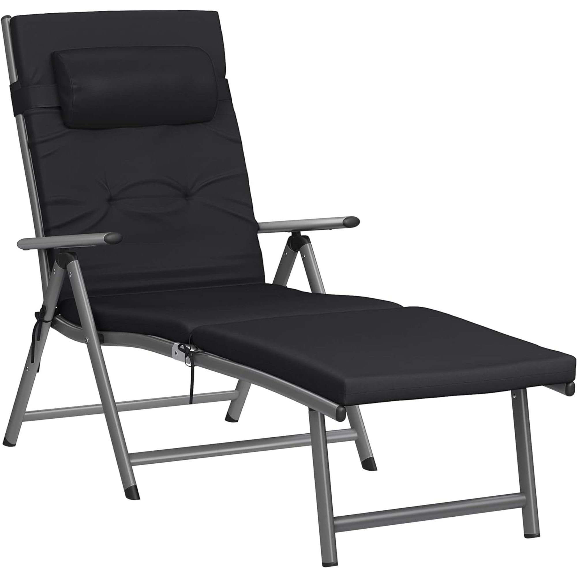 SONGMICS Sonnenliege, klappbar, Liegestuhl mit 6 cm dickem Polster, abnehmbares Kopfkissen, atmungsaktiv, einstellbare Rückenlehne, bis 150 kg belastbar, schwarz GCB24BK
