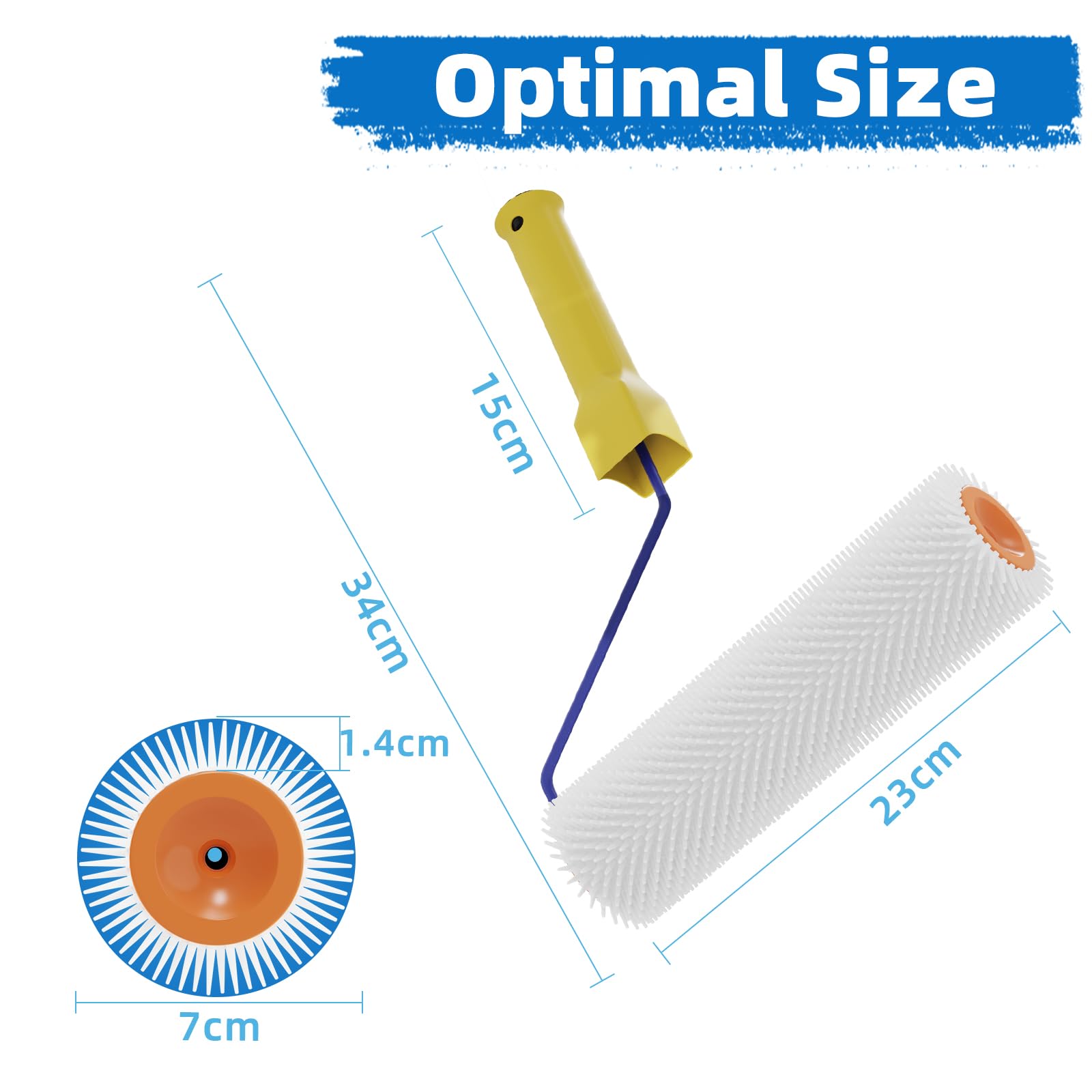 VKE Rullo a punta autolivellante con asta di estensione da 150 cm, rullo per pavimenti autolivellanti 230 mm, kit di strumenti per massetto con scarpe a chiodo, rullo di vernice per calcestruzzo