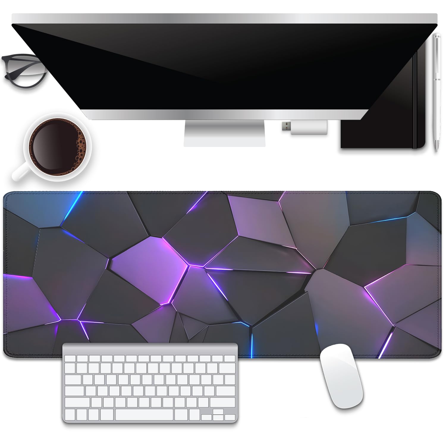 Extend Cool Polygons Desk Pad Mouse Pad,Large XL Mouse Mat with Stitched Edges,Non-Slip Rubber Base Large Mousepad for Office PC Keyboard Laptop and Homework Desk Mat(31.5X11.8 in)
