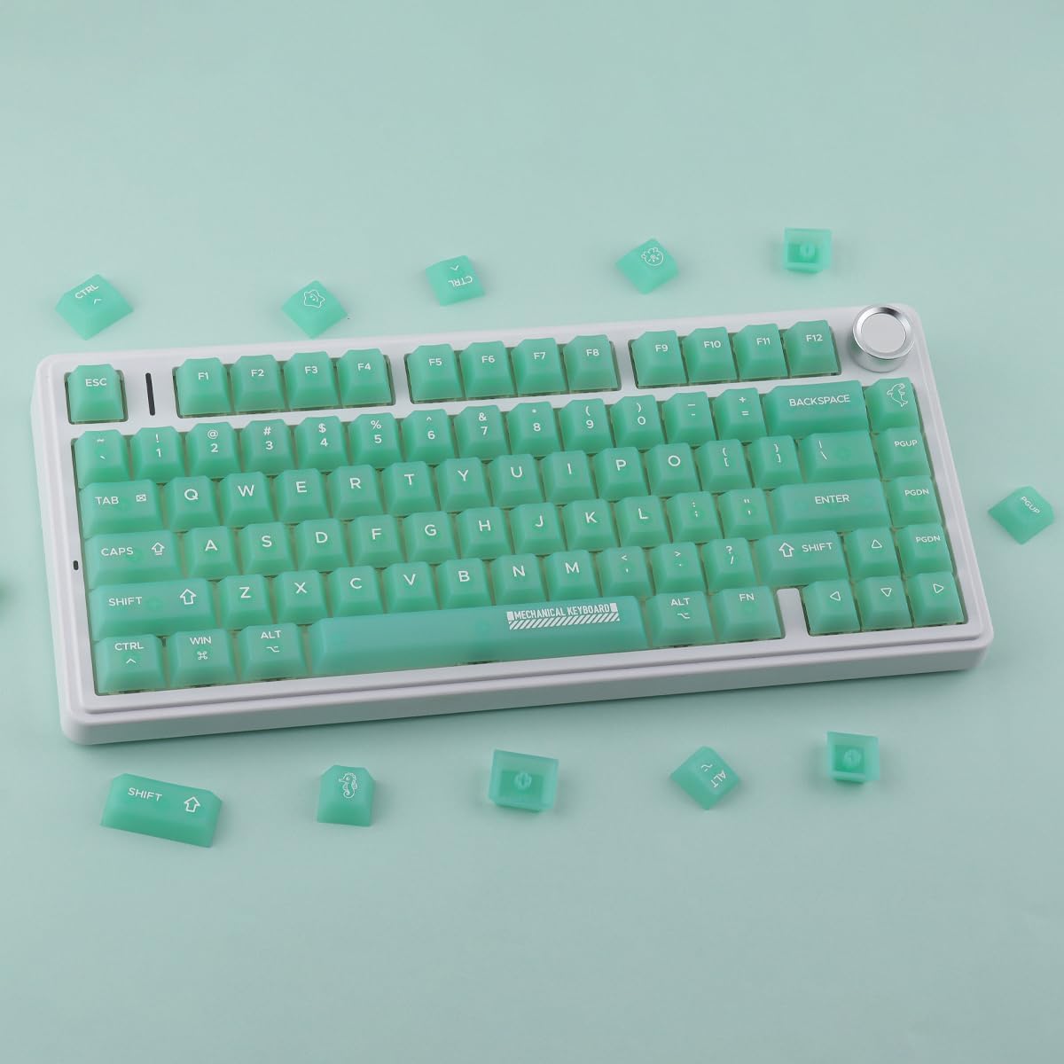 Clear Keycaps, Green Custom Keycaps 75 Percent, 123 Keys Shine Through Transparent Jelly Cute Keycap, PC Material Cherry Profile Keyboard Key Cap Set for Cherry Gateron MX Mechanical Keyboard