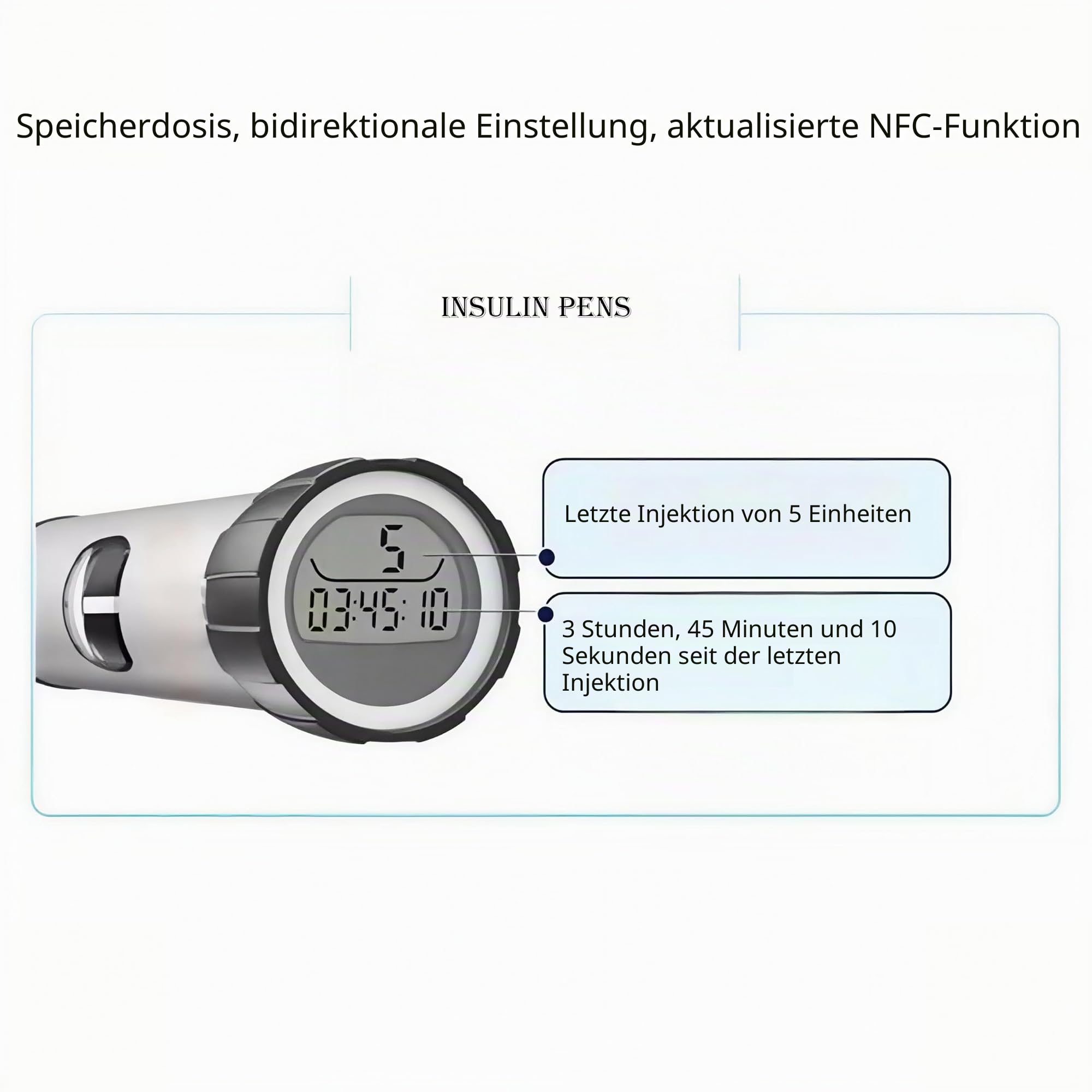 Intelligenter Insulin-Stift, Speicherfunktion mit digitaler Anzeige, NFC-Datenspeicherung und -übertragung