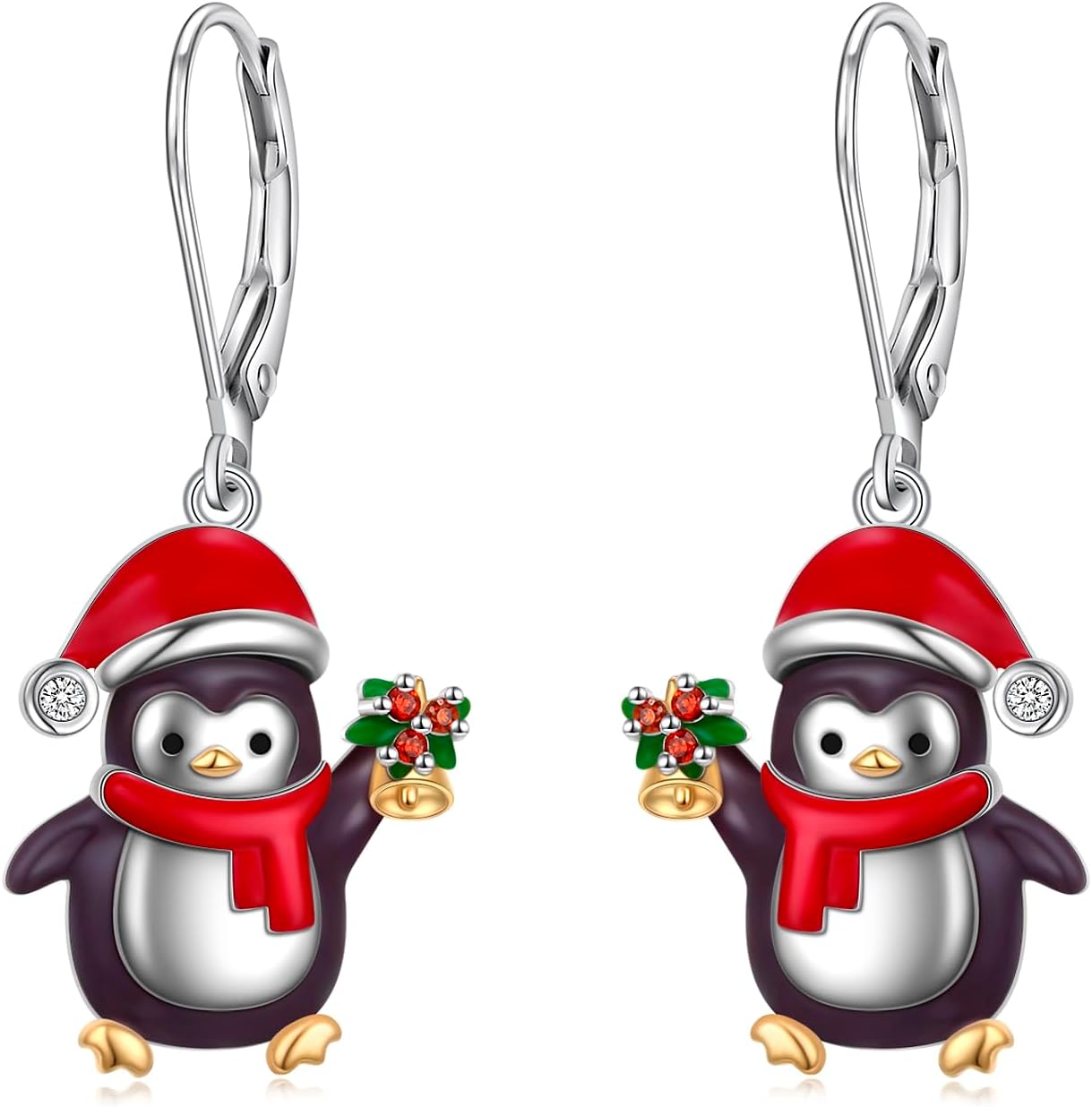 S925 Sterling Silver Penguin Earrings Christmas Hat Penguin Drop Dangle Earrings Cute Jewelry Holiday Birthday Christmas Gift