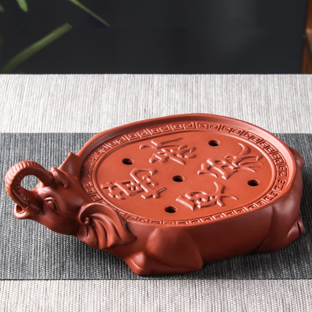 Bandeja de té de cerámica Japonesa con depósito de Agua para el hogar y la Oficina (roja, 25 x 16 x 7,5 cm)