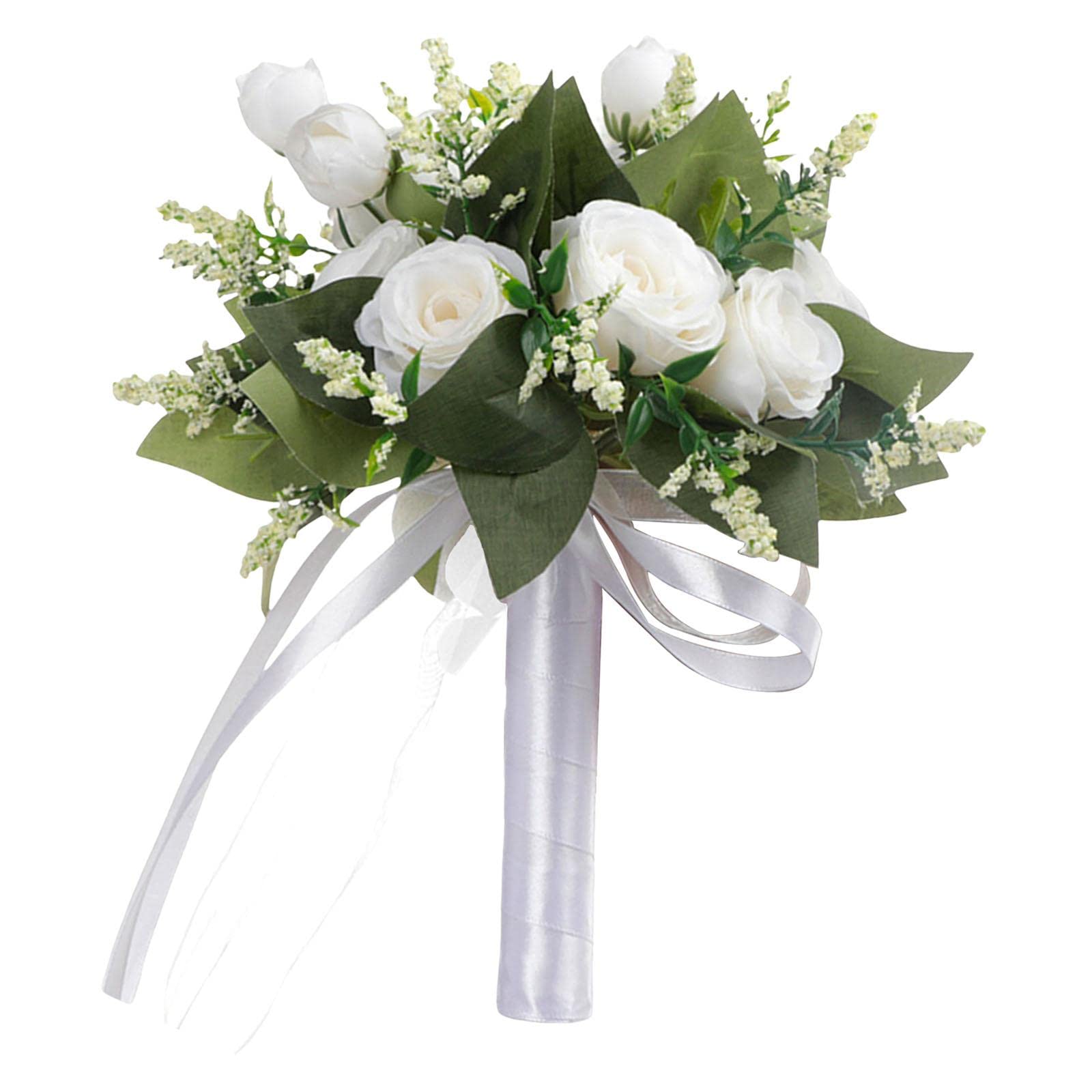 HIFRQVVC Wedding bouquets with handles, Bridal Bouquet Artificial Silk Roses Cascading Greenery 22cmx26cm