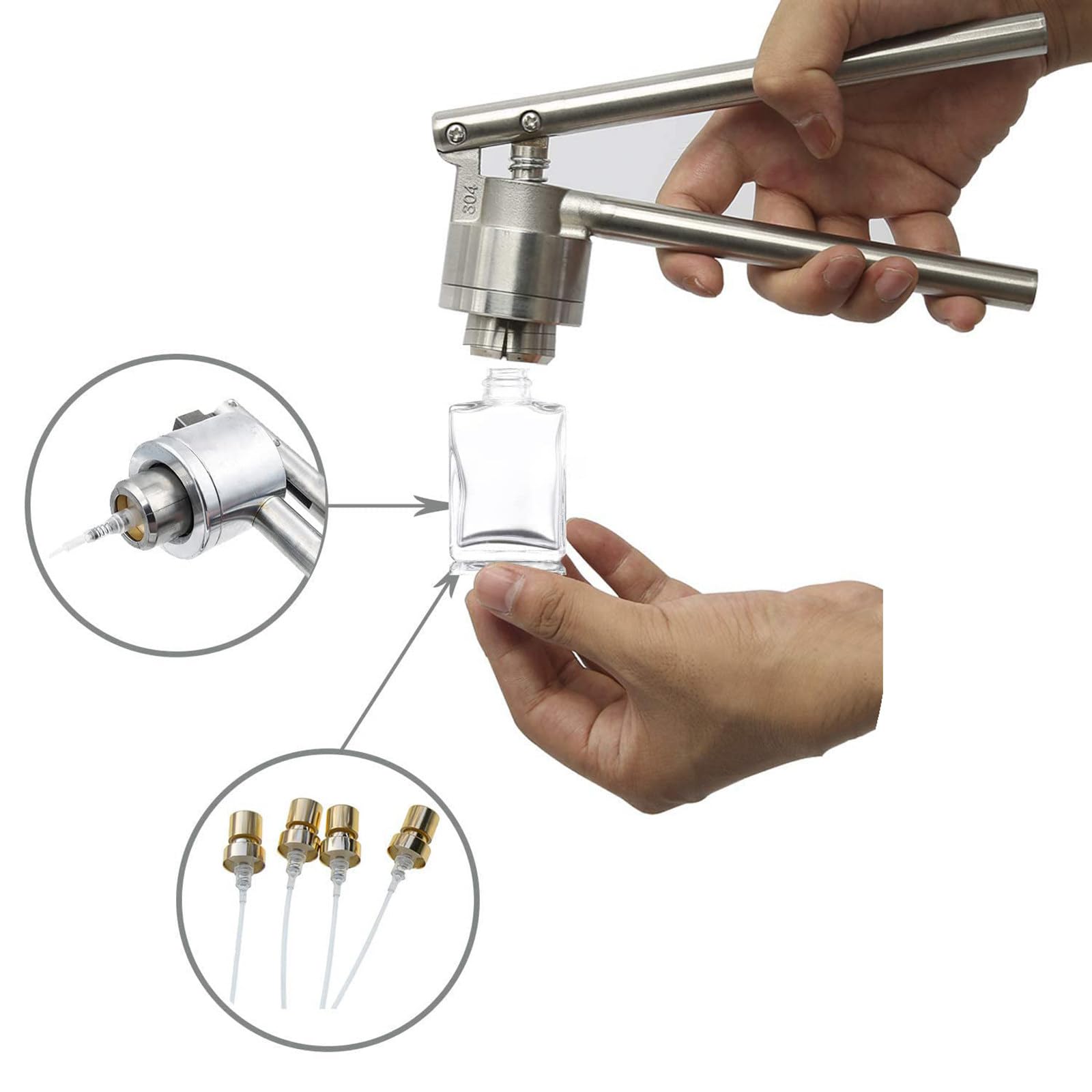 Alicates para engarzar perfumes - Máquina de sellado manual de acero inoxidable para botellas de 13 mm, 15 mm, 18 mm y 20 mm - Herramienta para engarzar perfumes de forma segura y con un engarce