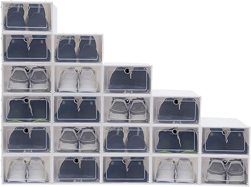 20 organizadores de almacenamiento de zapatos, organizador apilable de plástico blanco para armario, cajas de almacenamiento universales de zapatos