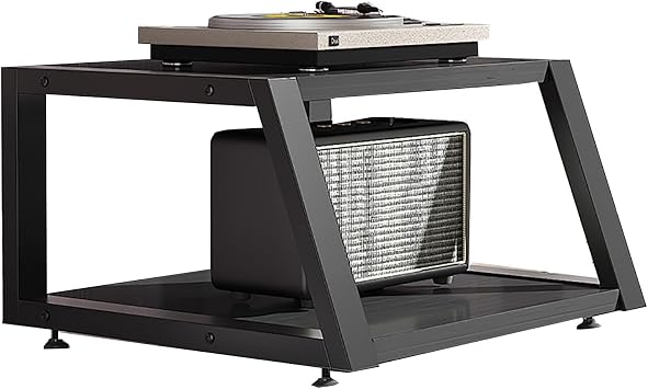 AV Media Stand Corner Shelf for Record Player Stereo Cabinet Audio Rack Tower Entertainment Stand with Shelves, Corner TV Stand Media Storage Cabinet Audio-Video ShelvingBlack,60x52x35cm