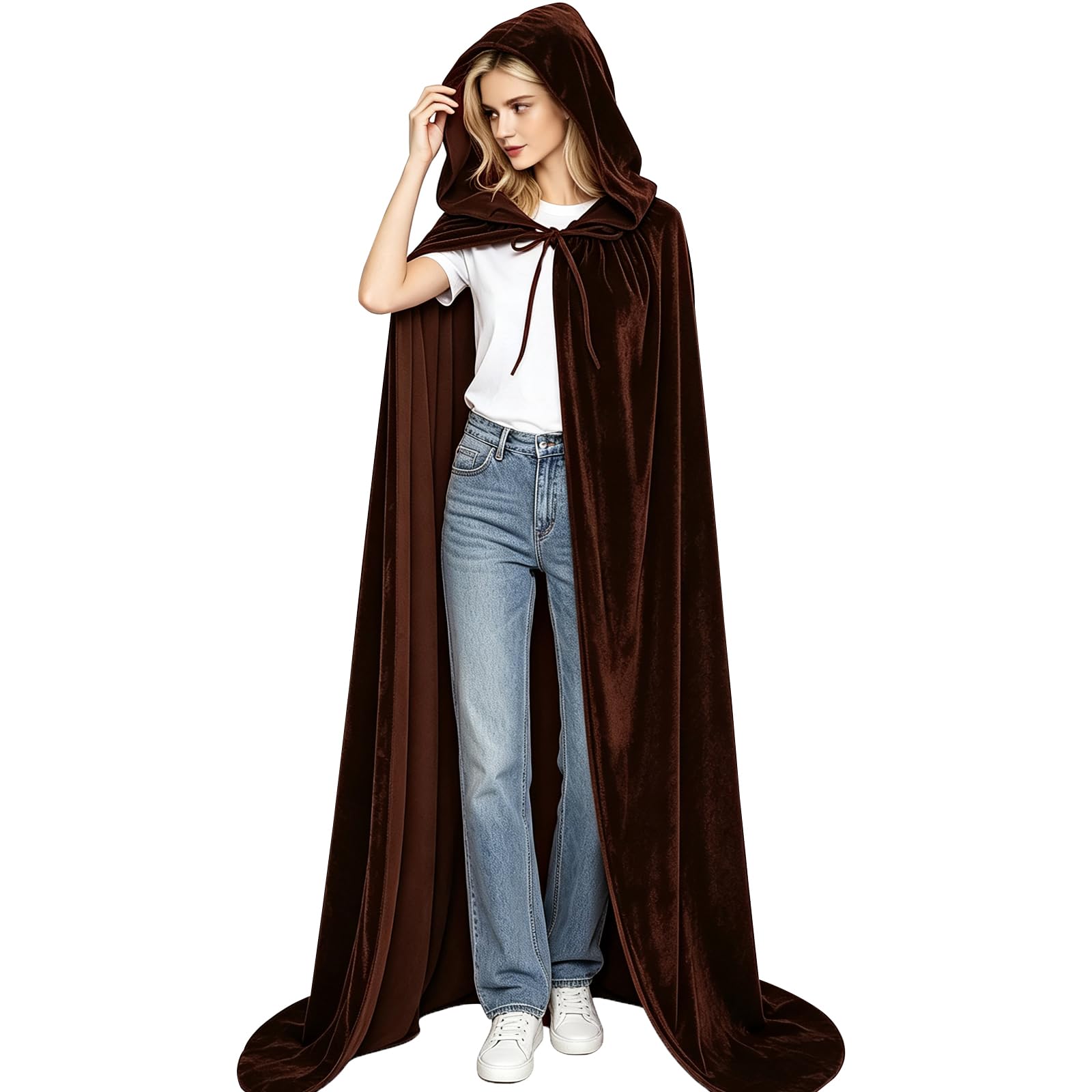 Halloween Hooded Cloak Unisex Adults Hooded Cloak Long Velvet Cape Halloween Christmas Cosplay Costumes